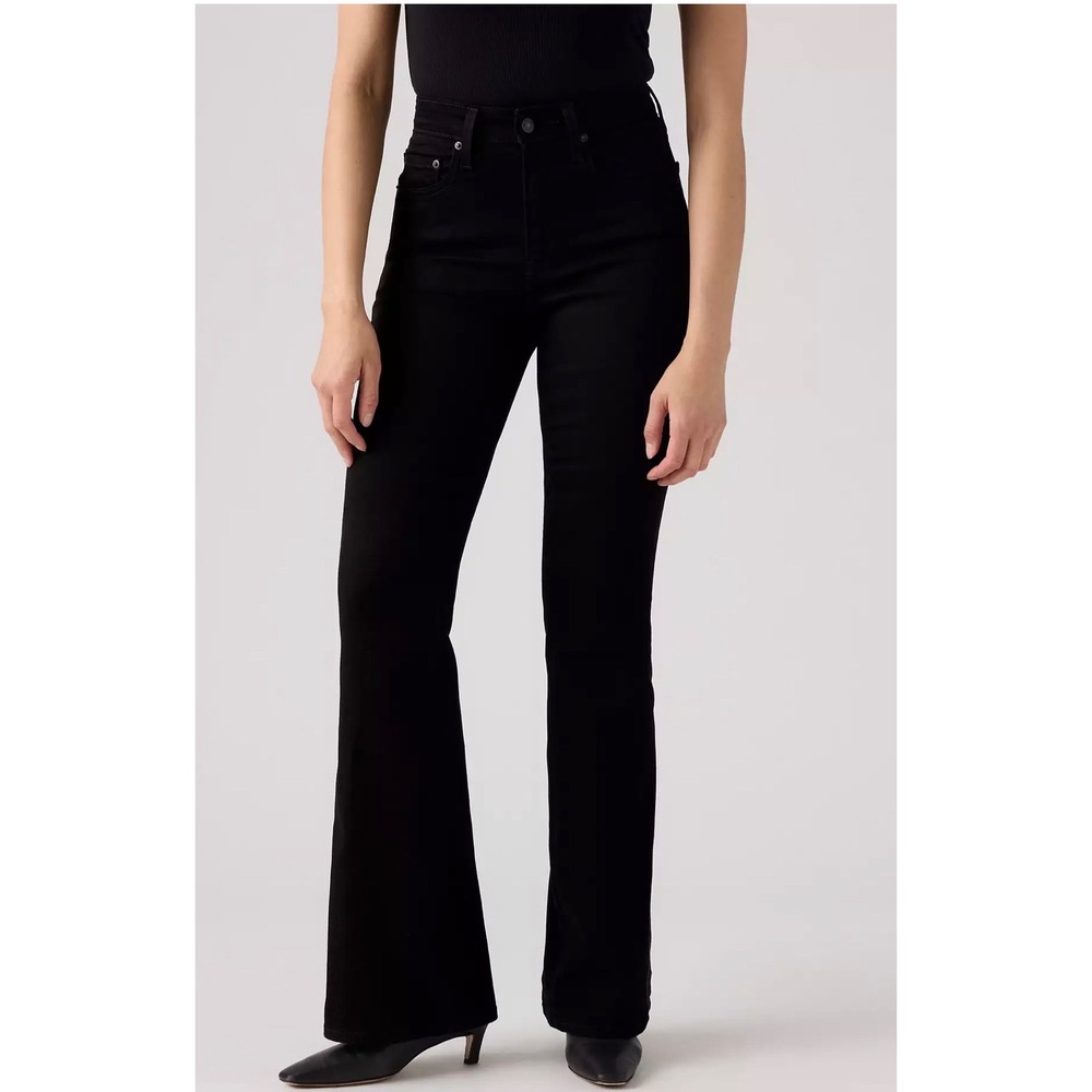 Levis 726 High Rise Flare Jeans Black Stretch Denim Womens 31 High Waisted